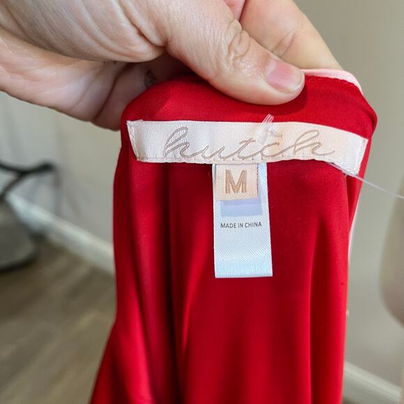 HUTCH Red Pink Satin Ruffle Wrap Dress Size M Long Sleeve Cocktail Party - Picture 11 of 11